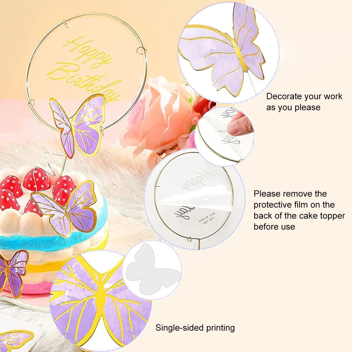 HASTHIP 22 pcs Cute Butterfly Cake Decorations,2 Cakes Decorate for Girl with 1 Happy Birthday Acrylic & 20 Butterflies & 1 Iron Circle in 1st to 25th Birthday Party(Purple & Pink) HASTHIP 22 pcs Cute Butterfly Cake Decorations,2 Cakes Decorate for Girl with 1 Happy Birthday Acrylic & 20 Butterflies & 1 Iron Circle in 1st to 25th Birthday Party(Purple & Pink)